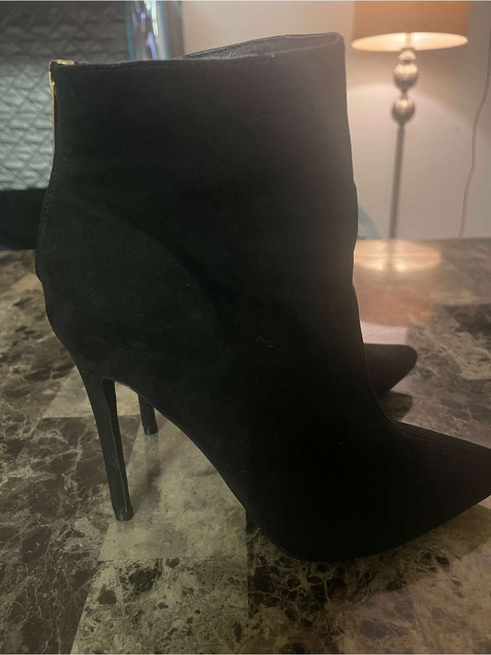 Shoe Dazzle Black Suede Pointed Toe Stiletto Ankle Boots
